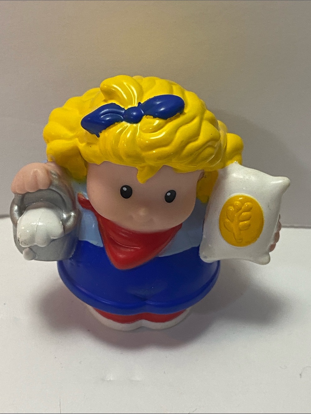 Fisher-Price Little People Farm Girl Figure Blue Overalls Milk Pail Grain 2007